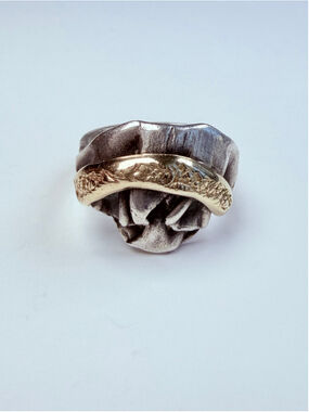 14K Gold Jean Pierre Gauvreau Modernist Brutalist 925 Sterling Silver VTG Ring